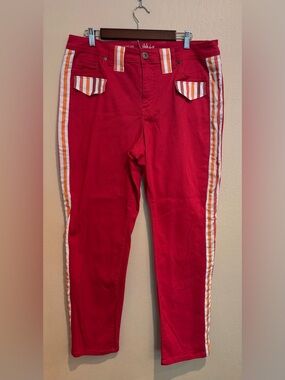 Hip Cowgirl Watermelon Red Straight Leg Jeans, with Western Stripes and Pockets